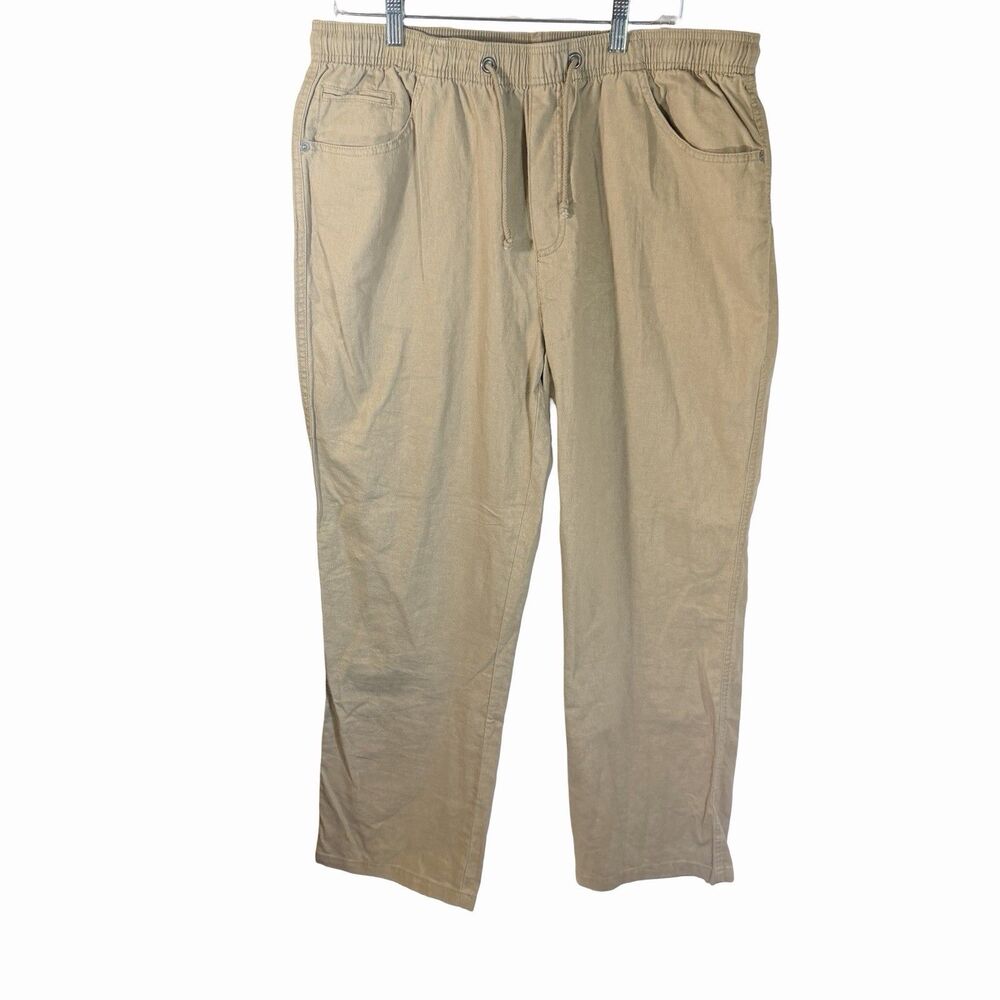 Cremieux Linen Blend Pants Mens 38 X 30 Beige Elastic Waist Casual Chino Beach